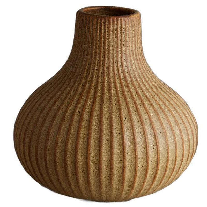 Ribbed Ceramic Tapered Table Vase - Sand
