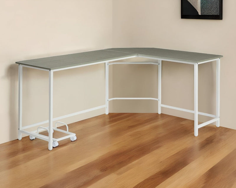 66" L Shape Computer Desk - Gray And White