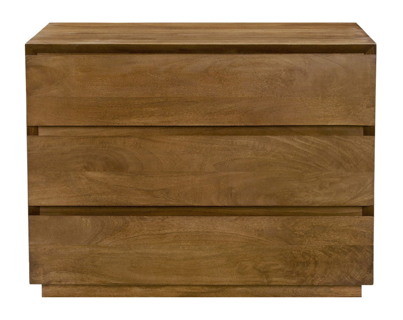 Solid Wood Distressed Three Drawer Nightstand - Tan