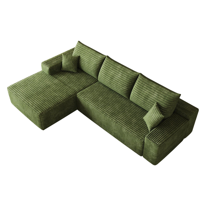 Corduroy Modular L Shaped Sofa And Chaise Sectional (762645) - Green