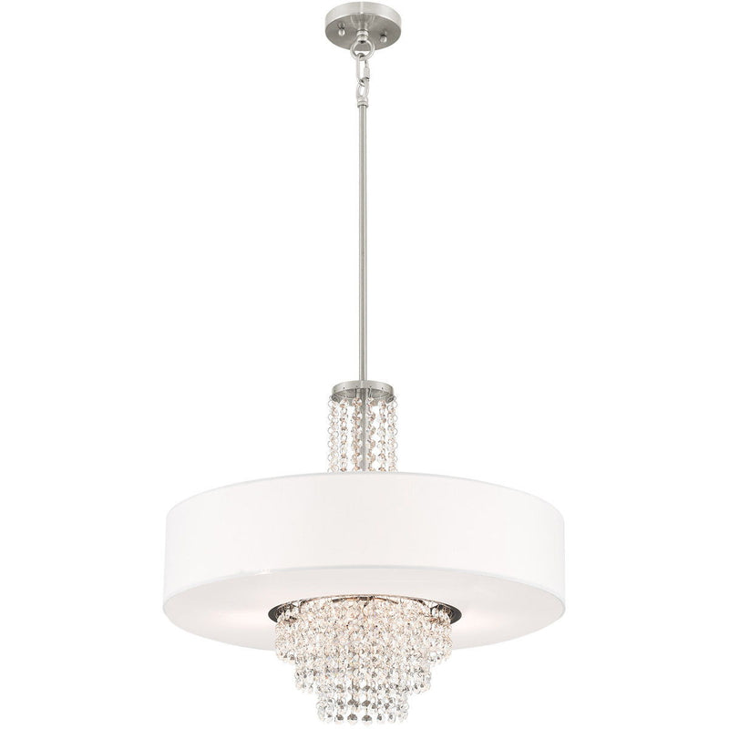 24" Five Light Dimmable Chandelier With Shades - Nickel / Pearl Silver