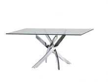 Load image into Gallery viewer, 63" Glass And Stainless Steel Pedestal Base Dining Table - Silver
