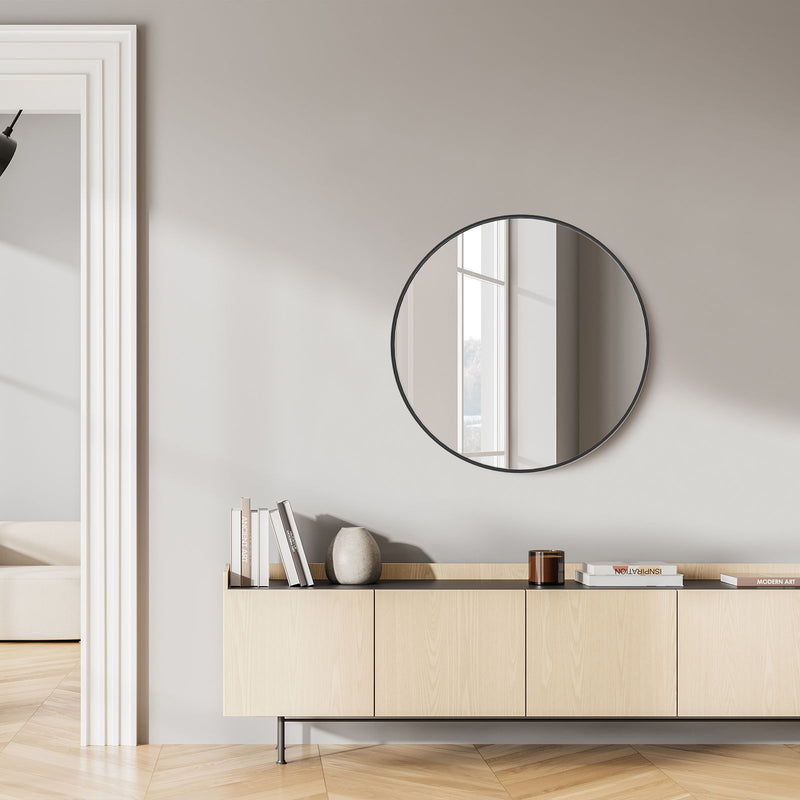 24" Aluminum Round Framed Accent Mirror - Black