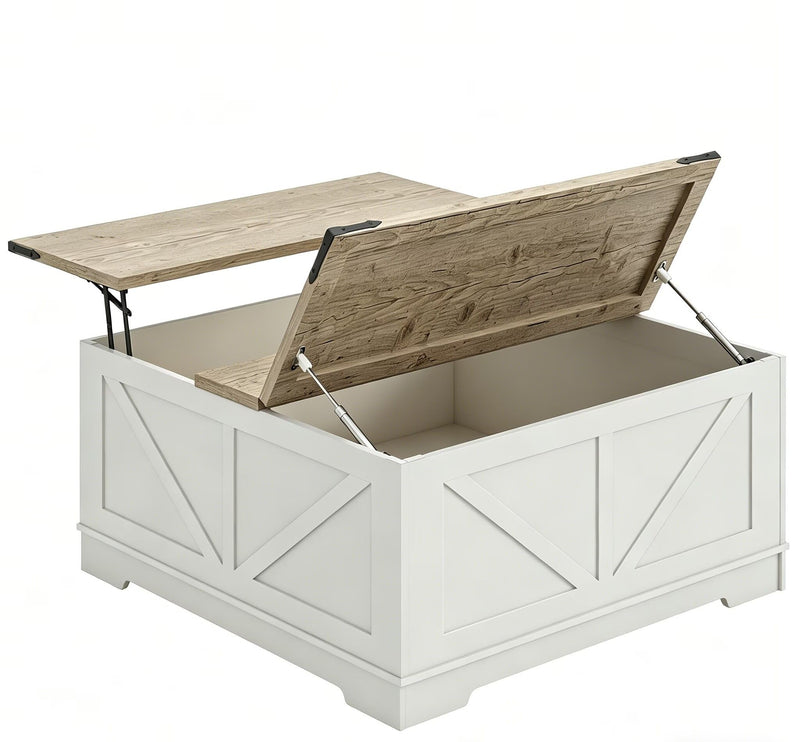Lift Top Trunk Coffee Table With Two Shelves - Ash Gray / White