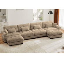 Load image into Gallery viewer, Modern Sectional Sofa With Ottoman, Round Bolster Armrests, Waist And Throw Pillows
