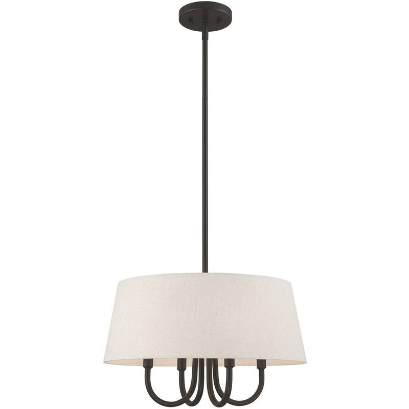 20" Four Light Metal Dimmable Chandelier With Shades - Bronze / Cream