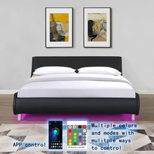 Load image into Gallery viewer, Queen Size Upholstered Platform Bed Frame With LED Lighting, Curve Design, Slat Support, No Box Spring Needed - Black
