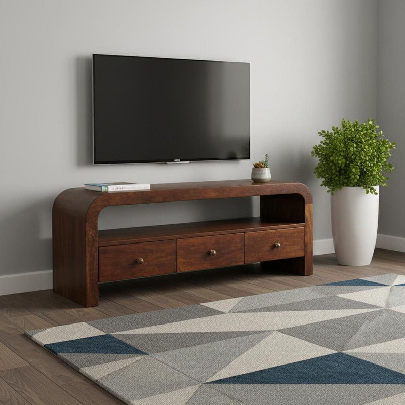 Solid Wood Enclosed Open Storage TV Stand (719186) - Brown