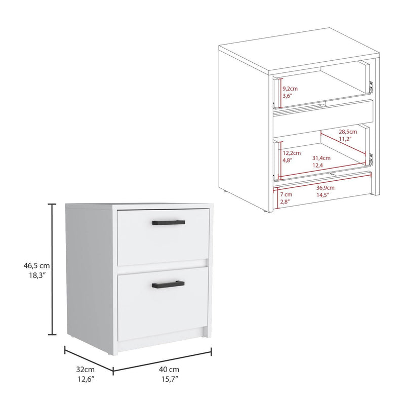 Wood Two Drawer Nightstand (518161) - White