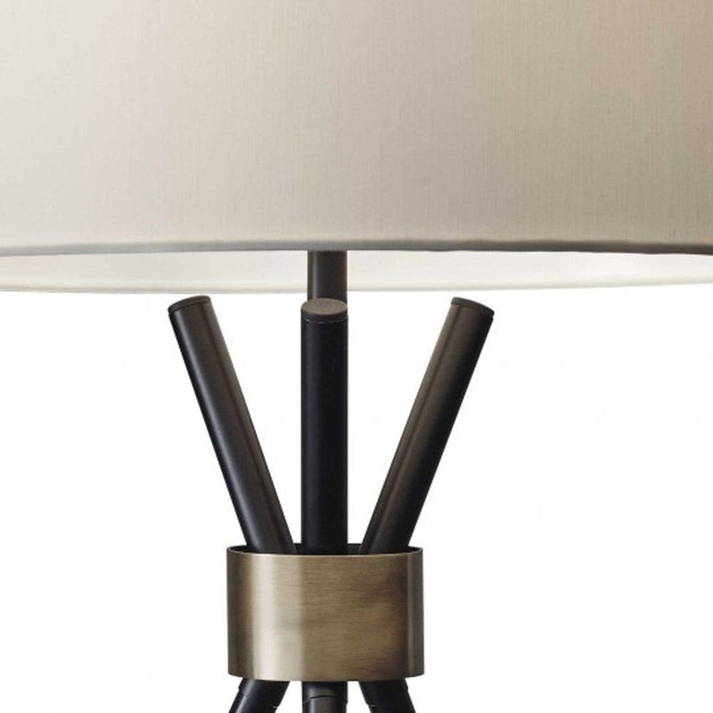 Metal Tripod Leg With Antique Brass Accent Table Lamp - Black