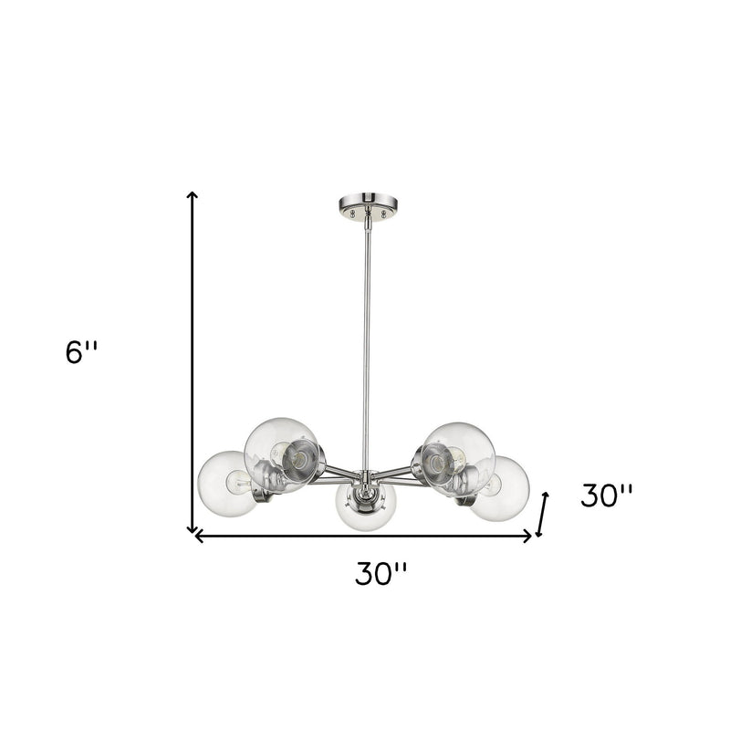 Five Light Metal Dimmable Chandelier With Clear Shades - Silver