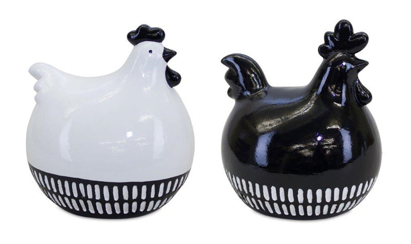 Chicken Figurines (Set of 2) - Black / White