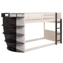 Load image into Gallery viewer, Twin over Twin Boat-Like Shape Bunk Bed with Storage Shelves, Cream+Espresso
