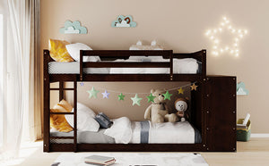 Twin over Twin Bunk Bed with 4 Drawers and 3 Shelves-Espresso(OLD SKU: LP000067AAP)