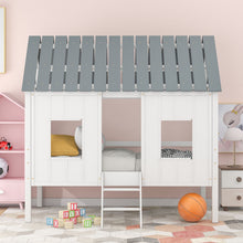 Load image into Gallery viewer, Twin Size Low Loft House Bed With Roof And 2 Front Windows - White
