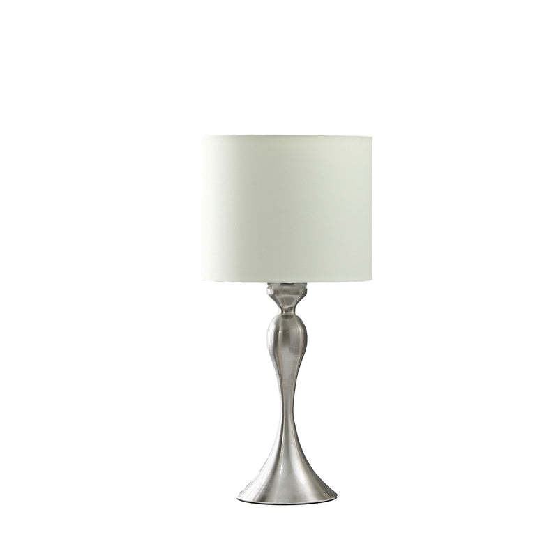 Metal Table Lamp With Off-White Drum Shade - Silver