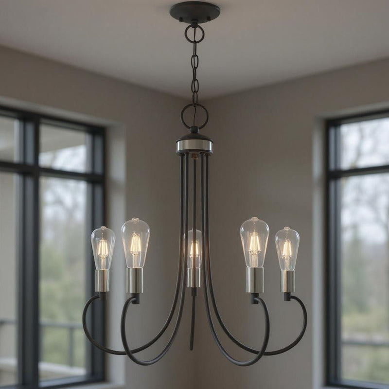 26" Five Light Dimmable Chandelier With Shades - Gray
