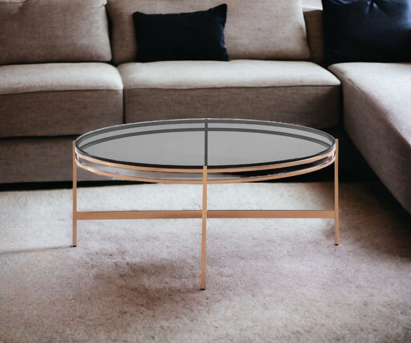 Smoked Glass Round Coffee Table - Gold And Dark Gray