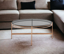 Load image into Gallery viewer, Smoked Glass Round Coffee Table - Gold And Dark Gray
