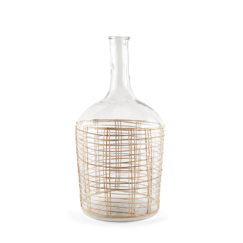 Round Floor Vase With Wrapped Rattan (608578) - Clear / Natural