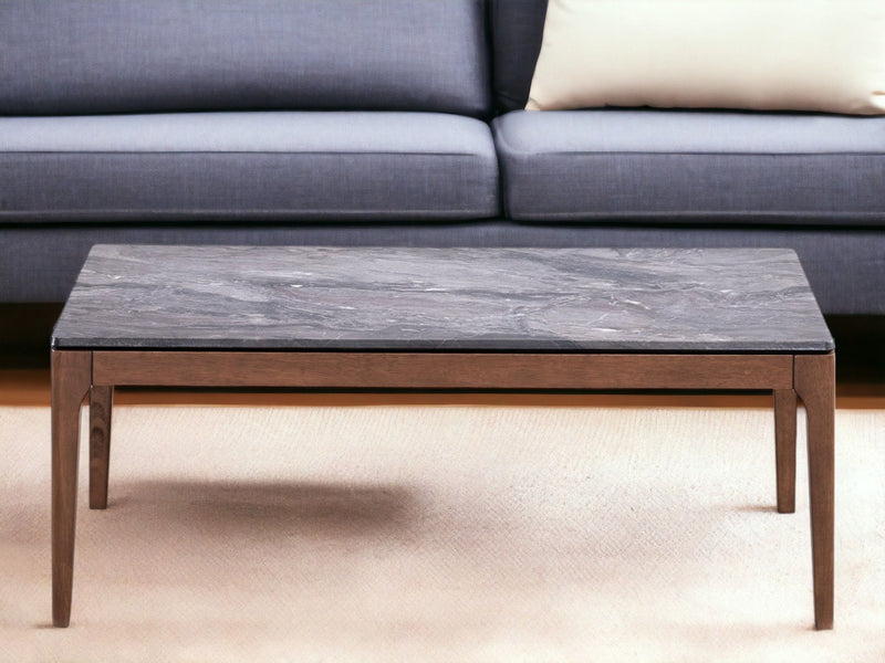 47" Stone And Solid Wood Coffee Table - Cool Gray