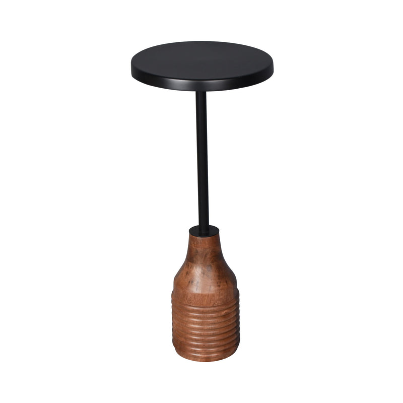 Distressed Iron Solid Wood Round Pedestal End Table (716349) - Black / Brown