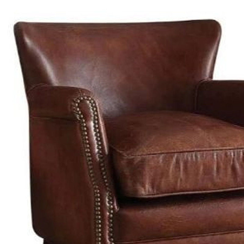Top Grain Leather Wingback Chair - Dark Brown