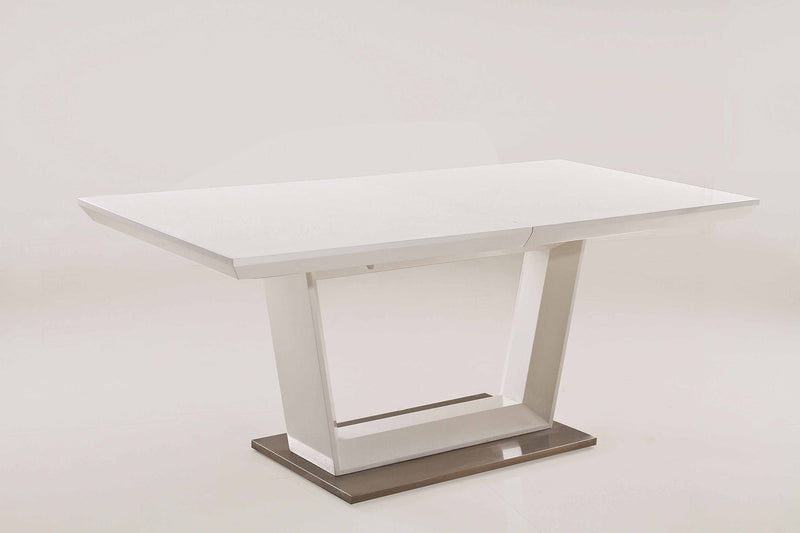71" Wood And Metal Self-Storing Leaf Pedestal Base Extendable Dining Table - White