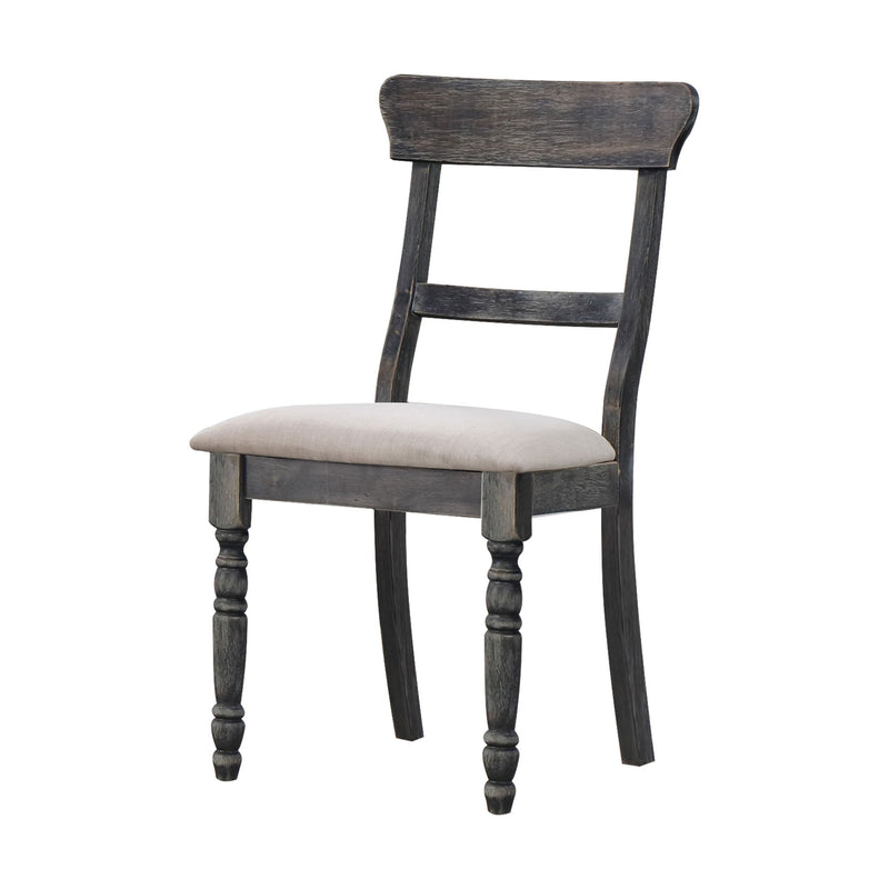Upholstered Linen Slat Back Dining Side Chairs (Set of 2) - Light Brown / Gray