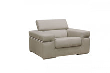Load image into Gallery viewer, Faux Leather And Brass Solid Color Arm Chair - Light Gray
