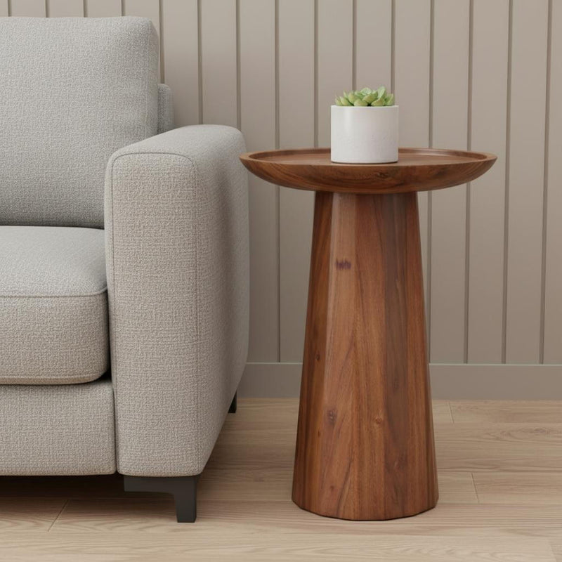 Solid Wood Round End Table - Cream
