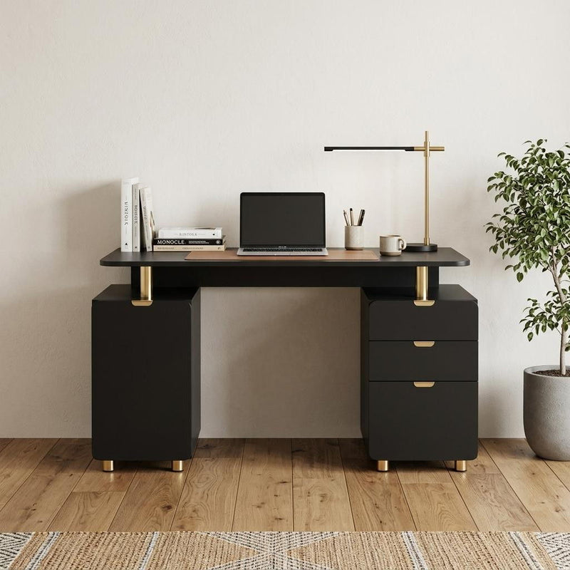 Pedestal Executive Desk With Three Drawers - Black / Gold