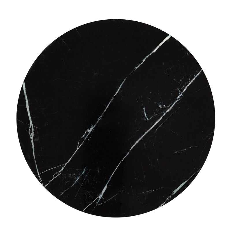 35" Mirro Glass And Faux Marble Round Coffee Table - Black