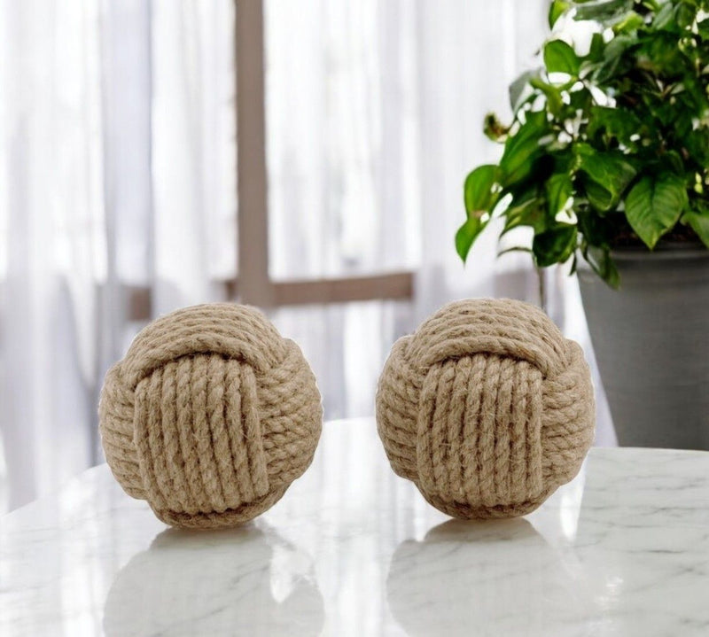 Jute Decorative Orb Tabletop Sculpture (Set of 2) - Natural