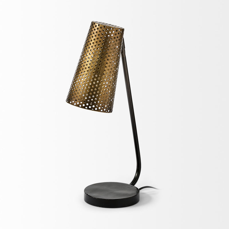 Metal Pierced Novelty Table Lamp With Cylinder Shade - Black / Gold