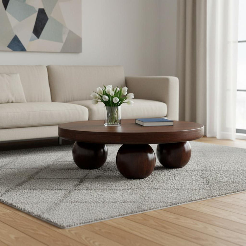 Solid Wood Round Coffee Table - Walnut