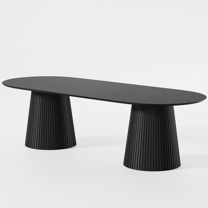 86" Solid Wood Double Pedestal Base Oval Dining Table - Black