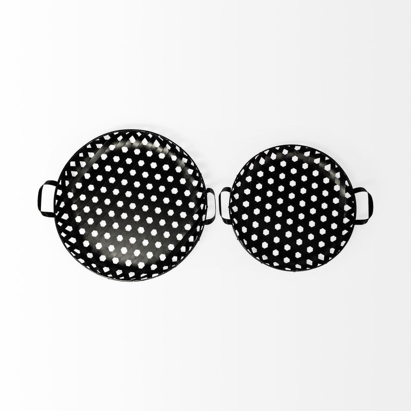 Round Metal Indoor Outdoor Tray With Handles (Set of 2) - Black