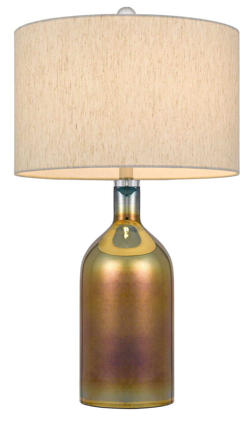 Glass Novelty Table Lamp With Gray Drum Shade - Gold