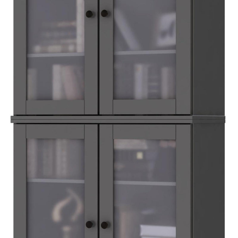 Solid Wood Adjustable Six Tier Library Bookcase With Four Doors (751353) - Gray