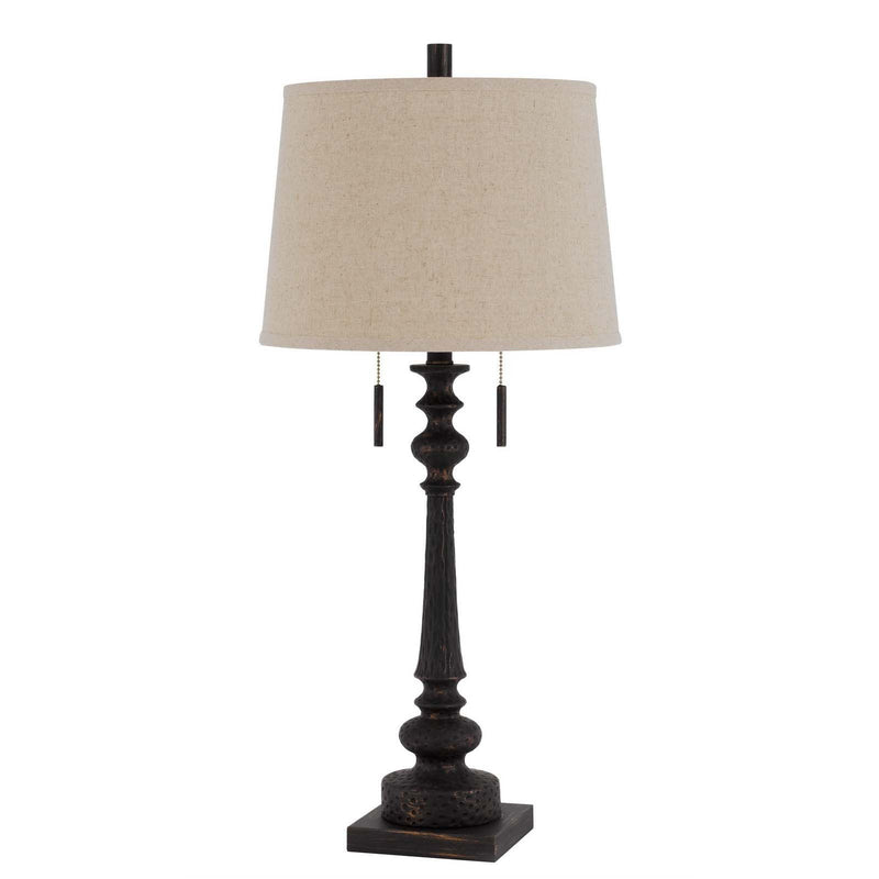 Two Light Table Lamp With Tan Drum Shade - Charcoal