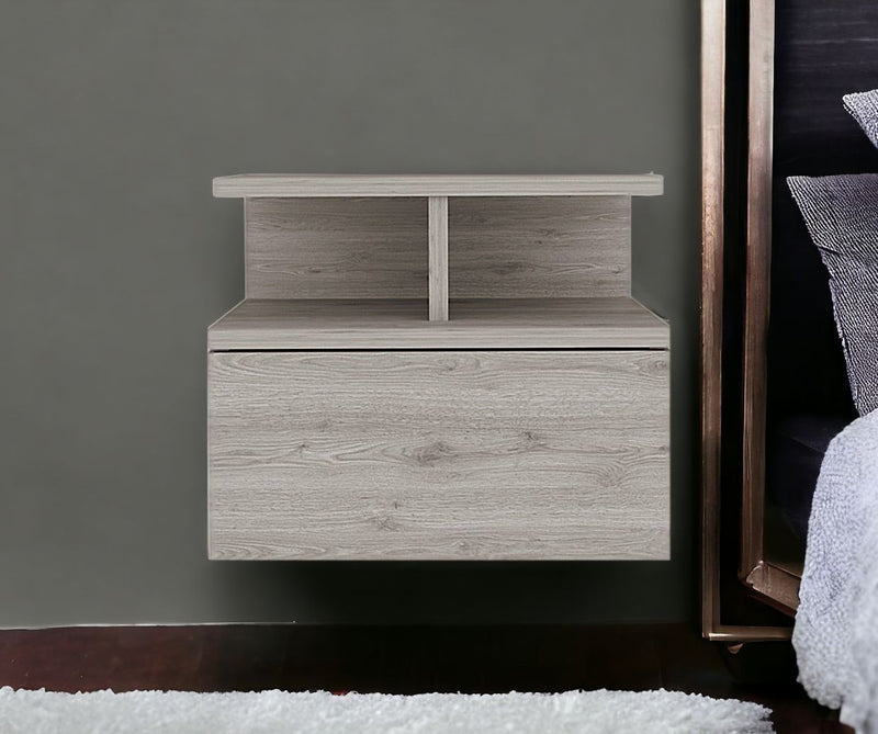 12" One Drawer Faux Wood Nightstand - Light Gray