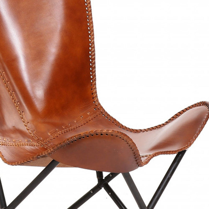 Genuine Leather Butterfly Chair - Brown And Black