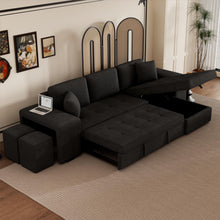 Load image into Gallery viewer, Modern L-Shape 3 Seat Reversible Sectional Couch, Pull Out Sleeper Sofa With Storage Chaise And 2 Stools For Living Room Furniture Set
