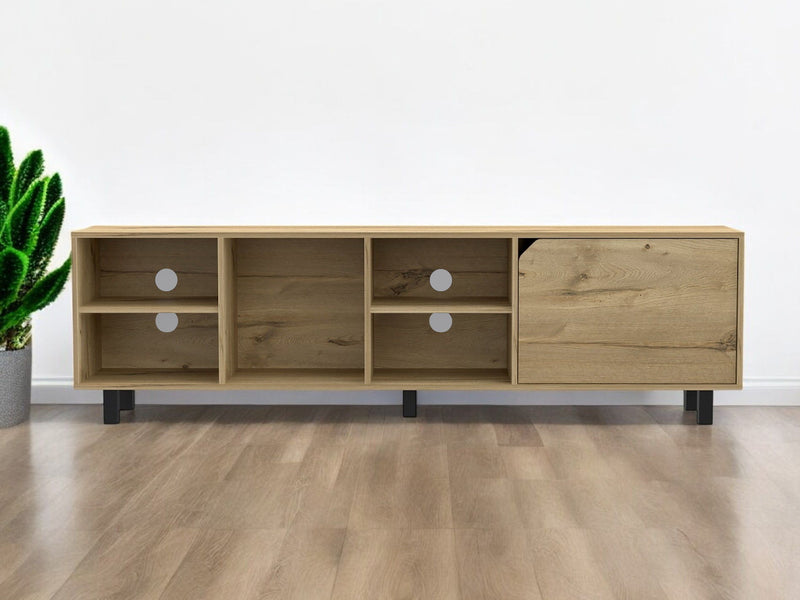 71" Wood Enclosed And Open Storage TV Stand - Natural