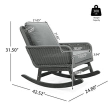 Load image into Gallery viewer, Modern 3 Piece Outdoor Seating Set With Cushioned Rattan Rocking Chairs And Wooden Accent Table
