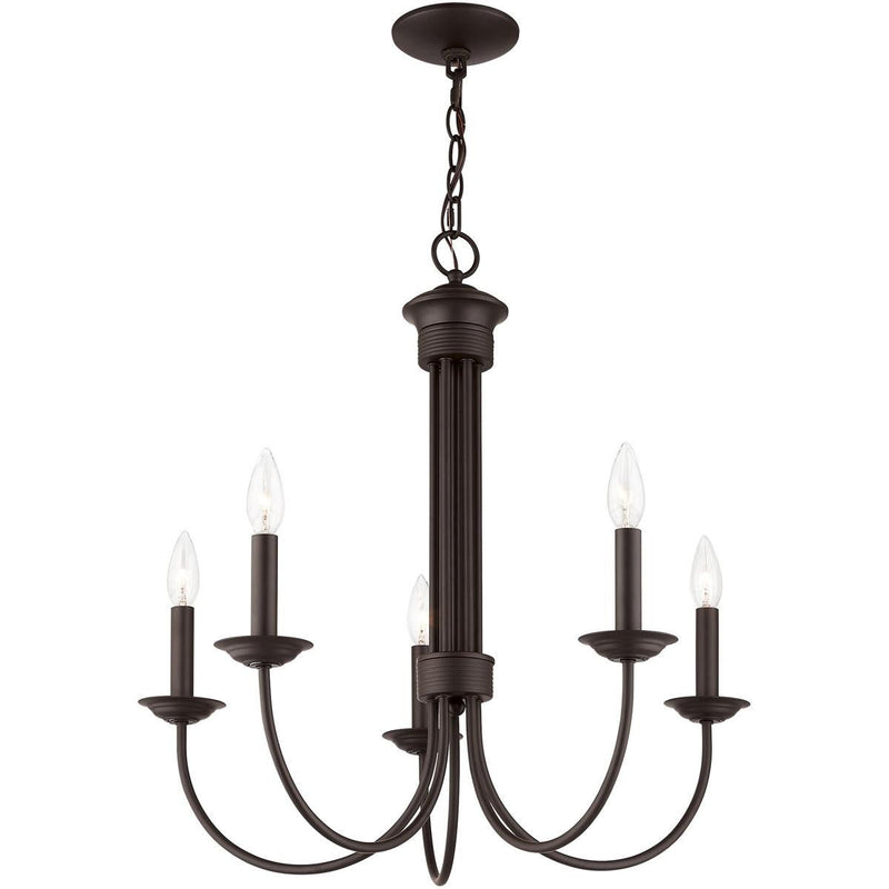 24" Five-Light Dimmable Chandelier With Shades - Bronze
