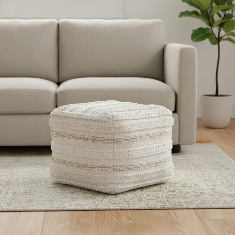 Cotton Pouf Ottoman - Off White