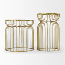 Load image into Gallery viewer, Tempered Glass Metal Wire Round Drum End Tables (Set of 2) - Clear / Gold
