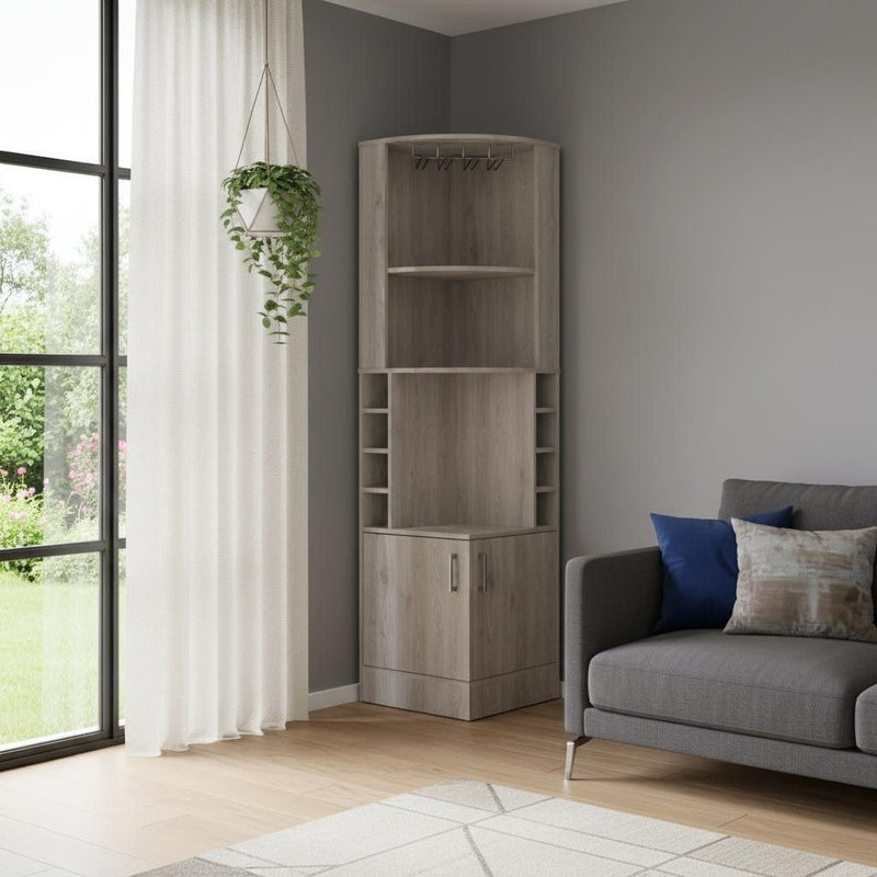 Wood Corner Bar Cabinet With Two Doors - Light Gray